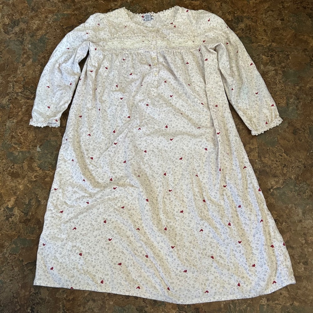 Croft & Barrow Red Bird Cardinal Nightgown Womens Size Large White Pajamas Pjs